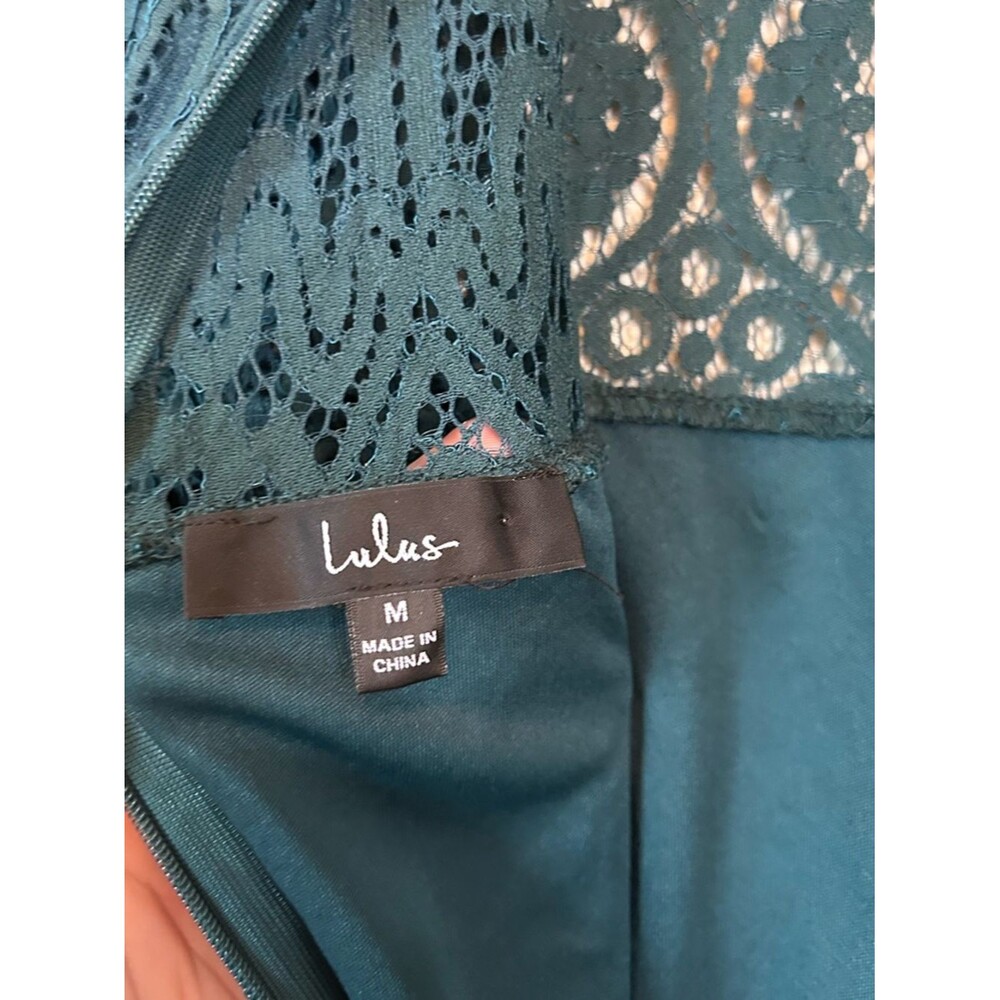 Lulu's Remarkable Forest Green Sheer Lace Short Sleeve Mini Dress Size Medium - Picture 5 of 8